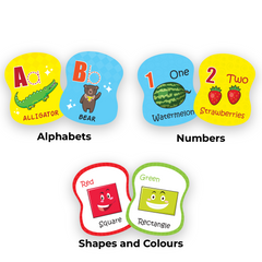 Thick Flash Cards for learning 4 topics- Alphabets /Letters, Numbers, Shapes & Colours with 50 fun images, Montessori Toys, Educational Toys, Preschool Learning Toys