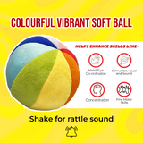Desi Toys Infant Fun Combo-Plush Sound Rattles , Colourful Soft Toy Ball & Early learning Flash Card set of Alphabets, Numbers, Colours and Shapes