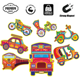 Desi Toys Indian Vehicle themed Vibrant 7 Fridge Magnets