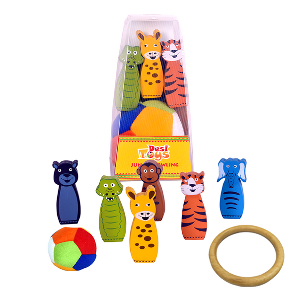 2 in 1 Bowling Cum Ring Toss - Jungle Bowling Game set for Kids