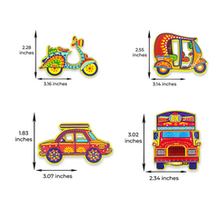 (Set of 4) Fridge Magnets Indian Vehicle Classic Taxi, Trucks, Scooter & Auto Rickshaws – Vibrant Magnets for Kids & Adults Unique Collectable Souvenir Gift & Home Decor