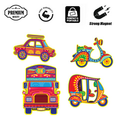 (Set of 4) Fridge Magnets Indian Vehicle Classic Taxi, Trucks, Scooter & Auto Rickshaws – Vibrant Magnets for Kids & Adults Unique Collectable Souvenir Gift & Home Decor