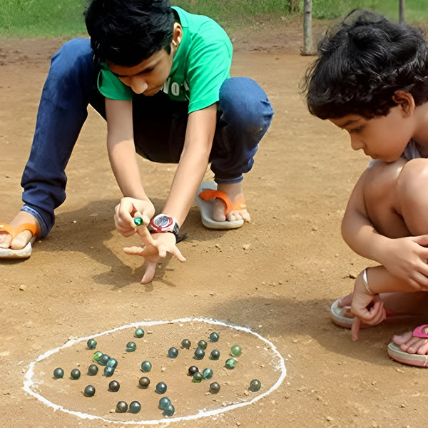 Marble Balls |Pack Of 10 | Each Pack has 24 Marbles & 4 Big Shooters | Kanche | Goli |