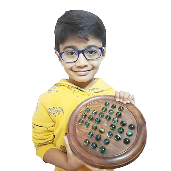 Brainvita Marble Game | Wooden Buddhijaal Solitaire Board Game |  8 Years +