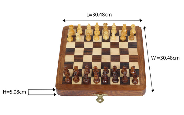 Handcrafted Foldable Magnetic Chess Board Set | Wooden Satranj 12 inches | 6 Years +