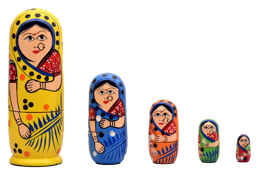 (Pack of 5) Russian Dolls | Handpainted Tin Nesting Dolls | Collectible