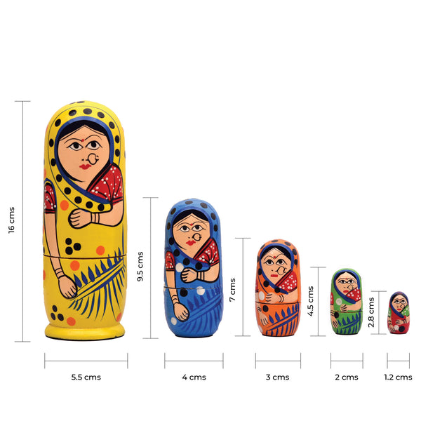 (Pack of 5) Russian Dolls | Handpainted Tin Nesting Dolls | Collectible